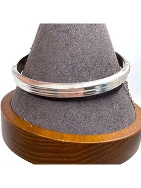 VTG Sterling Silver 925 Hinged Bangle Bracelet Safety Chain Size 7.25" Fit